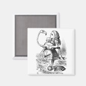 Alice versucht, mit einem Flamingo Krokett zu spie Magnet (Vorderseite/Rückseite)