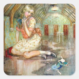 Alice wächst zu groß für das Haus in Wonderland Quadratischer Aufkleber