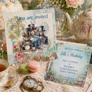 Alice Whimsical Tea Party Vintage-Geschichtenbuch Einladung
