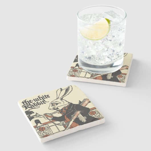 Alice White Rabbit Classic Wonderland Steinuntersetzer (Seitenansicht)