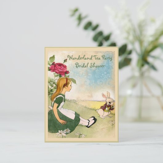 Alice & White Rabbit Wonderland Brautparty Einladung (Stehend Vorderseite)