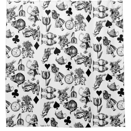 Alice White Rabbit Wonderland Cheshire Cat Duschvorhang (Vorderseite)