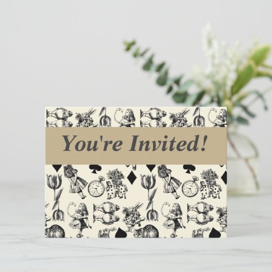 Alice White Rabbit Wonderland Cheshire Cat Einladung (Stehend Vorderseite)