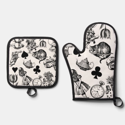 Alice White Rabbit Wonderland Classic Ofenhandschuh & Topflappen-Set (Vorderseite)