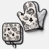 Alice White Rabbit Wonderland Classic Ofenhandschuh & Topflappen-Set (Vorderseite/Rückseite)