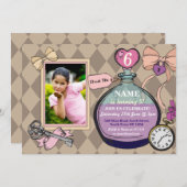 Alice Wonderland Birthday Foto Einladung (Vorne/Hinten)