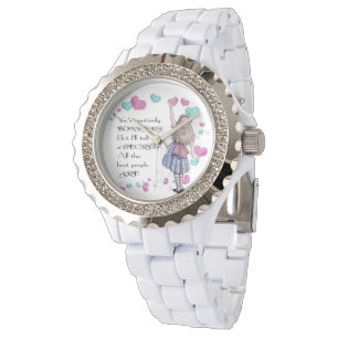 Alice Wonderland, Kristall White Enamel Armbanduhr