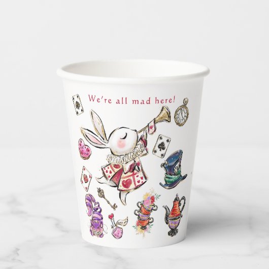 Alice Wonderland Mad Tea Party Birthday Cups Pappbecher (Vorderseite)