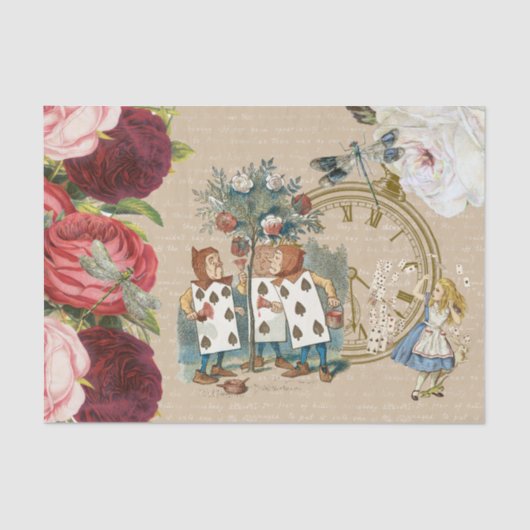 Alice Wonderland Rose Cards Cream Tissue Paper Seidenpapier (Vorderseite)