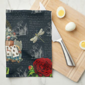 Alice Wonderland Rose Karten Alphabetisches blaues Geschirrtuch (Viertel Falte)