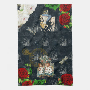 Alice Wonderland Rosen Karten Literarisch Blaues H Geschirrtuch