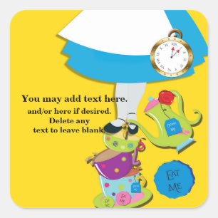 Alice Wonderland Whimsical Tee Cups Gelbes Party Quadratischer Aufkleber