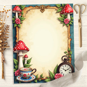 Alice Wunderland Pilze Teetasse Scrapbook Papier