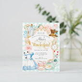 Alice Wunderland Tee Party Geburtstag einladen Einladungspostkarte (Stehend Vorderseite)