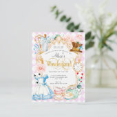 Alice Wunderland Tee Party Geburtstag einladen Einladungspostkarte (Stehend Vorderseite)