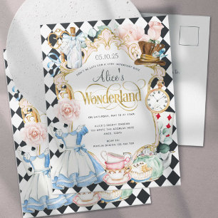 Alice Wunderland Tee Party Geburtstag einladen Einladungspostkarte