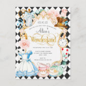 Alice Wunderland Tee Party Geburtstag einladen Einladungspostkarte (Vorderseite)