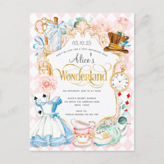 Alice Wunderland Tee Party Geburtstag einladen Einladungspostkarte