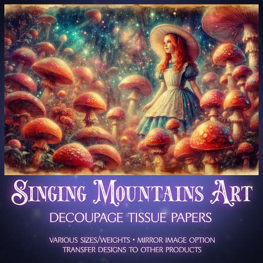 Alice's Mushroom Forest Adventure Decoupage Seidenpapier
