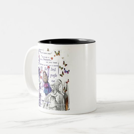 Alices Neugier Zweifarbige Tasse (Vorderseite Links)