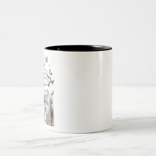 Alices Neugier Zweifarbige Tasse (Mittel)