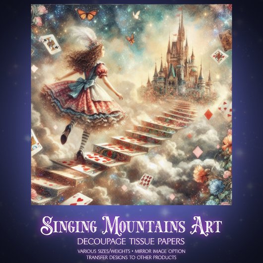 Alice's Whimsical Castle Quest Decoupage Seidenpapier