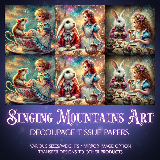 Alice's Wonderland Teatime Adventures Decoupage Seidenpapier