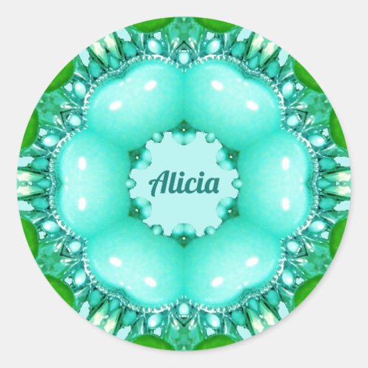 ALICIA ~ Helles Abstraktes Fraktal Muster ~ Runder Aufkleber (Vorderseite)