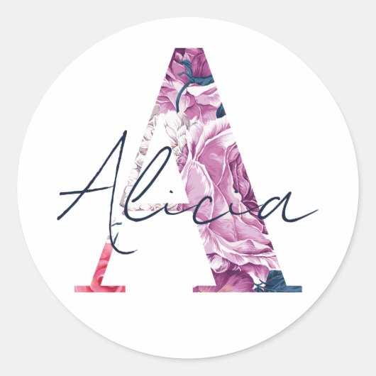 Alicia Name Custom Sticker Girls Label Floral A (Vorderseite)