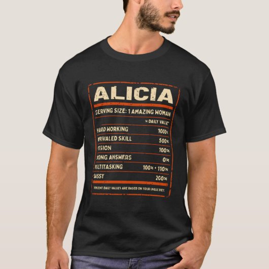 Alicia Nutrition Fakten Personalisiert Name Quirky T-Shirt (Vorderseite)
