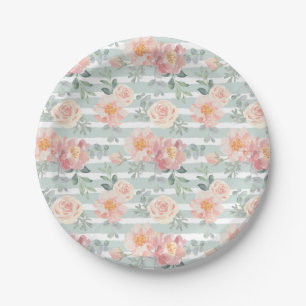 Alicia-Rosen-Streifen-Muster Pappteller