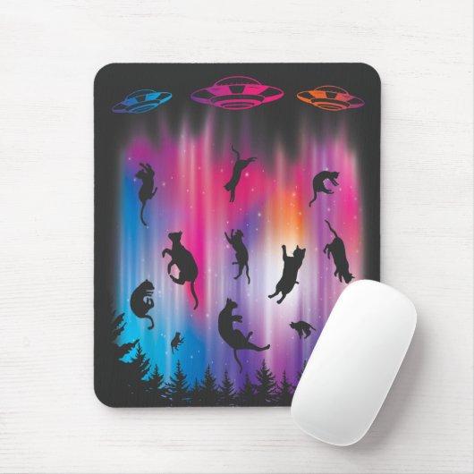 Alien Abduction Cat Flying Saucer Funny UFO Mousepad (Mit Mouse)