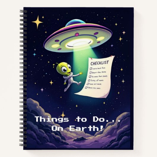 Alien Abduction Checklist | Whimsical Retro Sci-Fi Notizblock (Vorderseite)