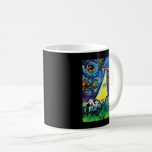 Alien Abduction Cows UFO Starry Night Funny Art vo Kaffeetasse (VorderseiteRechts)