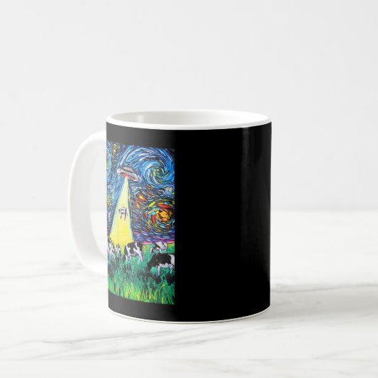 Alien Abduction Cows UFO Starry Night Funny Art vo Kaffeetasse (Vorderseite Links)