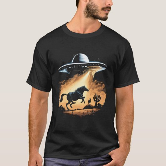 Alien Abduction Horse UFO Spaceship Extraterrestri T-Shirt (Vorderseite)