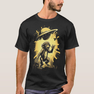 Alien Abduction Monkey Ape UFO Raumschiff Extrater T-Shirt