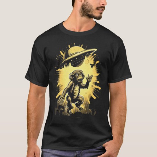 Alien Abduction Monkey Ape UFO Spaceship Extraterr T-Shirt (Vorderseite)