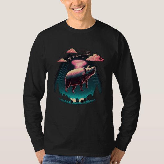 Alien Abduction Pig UFO Spaceship Extraterrestrial T-Shirt (Vorderseite)