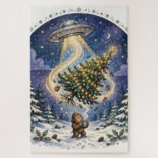 Alien-Abduktions-Weihnachtsbaum-Jigsaw-Puzzle Puzzle