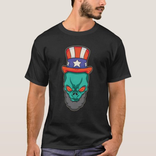 Alien Abraham Lincoln USA Flag 4th of July T-Shirt (Vorderseite)