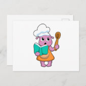 Alien als Koch mit Kochbuch Postkarte (Vorne/Hinten)