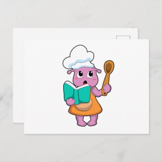 Alien als Koch mit Kochbuch Postkarte (Vorne/Hinten)