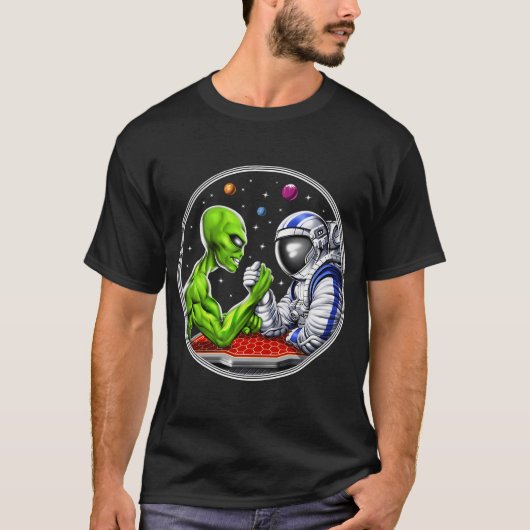 Alien-Astronaut-Armdrücken T-Shirt (Vorderseite)