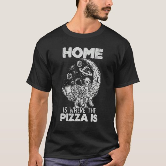 Alien Astronaut Eating Pizza In The Cosmos Pizza T-Shirt (Vorderseite)