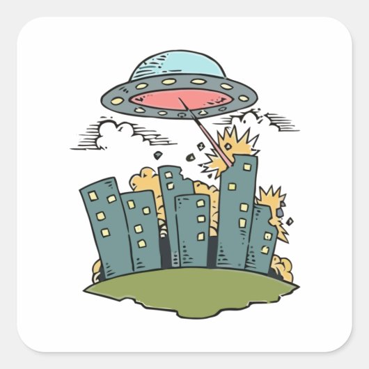 Alien Attack Quadratischer Aufkleber (Vorderseite)