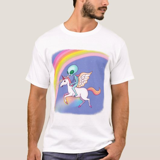 Alien auf einem Pegasus reitend T-Shirt (Vorderseite)