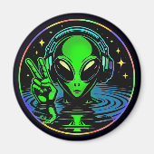 Alien auf Kopfhörern, die Friedenszeichen verleihe Magnet (Vorne)