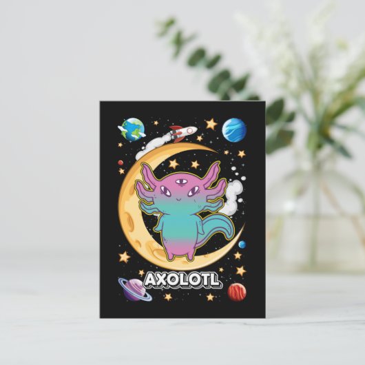 Alien Axolotl Pastel Goth Space Crescent Postkarte (Stehend Vorderseite)