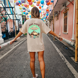 Alien Back Print UFO, Bleibe Weiß, Vintag Style T-Shirt